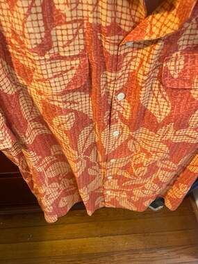 Tommy Bahama Men's XL Short Sleeve 100% Silk True Grid Leaf Print Hawaiian Shirt